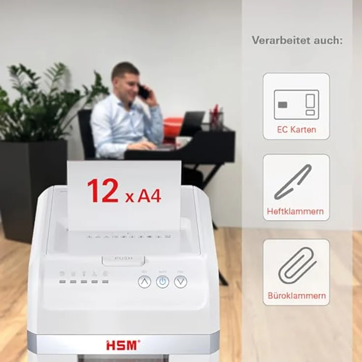 HSM shredstar Autofeed X300, Aktenvernichter mit 30l Behälter, vernichtet 12 Blatt, 4x12 mm P-4, auch für Kreditkarten geeignet – Bild 4