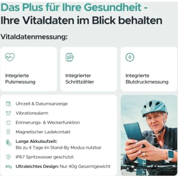 one button phone Senioren Smartwatch Notrufuhr mit SOS-Taste, automatischer Sturzerkennung und GPS-Ortung, Modell 2024 – Bild 8