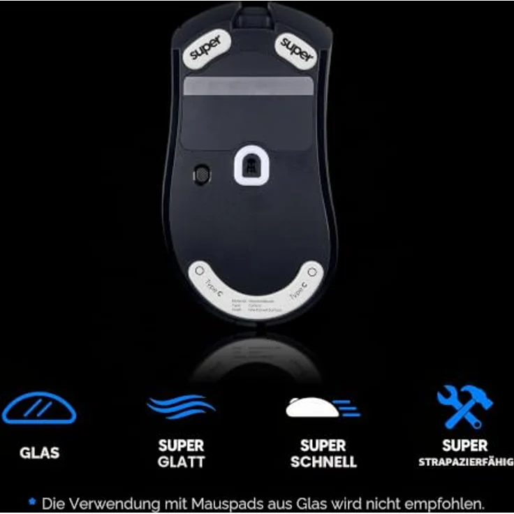 Pulsar Superglide Type-C für Razer DeathAdder v3 Pro, Mouse Glide Set mit langlebigen Aluminiumsilikatglas-Füßen, schwarz – Bild 3