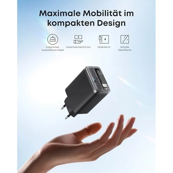 Anker Nano USB-C Ladegerät, 35W Max, kompaktes Netzteil mit 2 Anschlüssen und integriertem Anker InstaCord-Kabel, für iPhone 16 Serie, iPad, Pixel – Bild 3