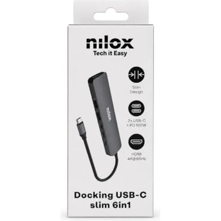 Nilox USB-C Dockingstation Slim 6in1, Laptop-Dockingstation mit Monitoranschluss, Grau – Bild 5