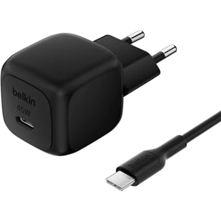 Belkin kompaktes 45 W USB Ladegerät mit USB-C-/USB-C-Kabel, Schnellladen für iPhone 16, 15, 14, Samsung Galaxy S25-Serie, Pixel 9 – Schwarz – Bild 1