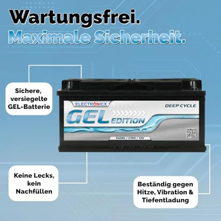 Electronicx Gel Batterie 140 AH 12V, wartungsfreie Solarbatterie für Wohnmobil und Boot, stoßfest und langlebig – Bild 5