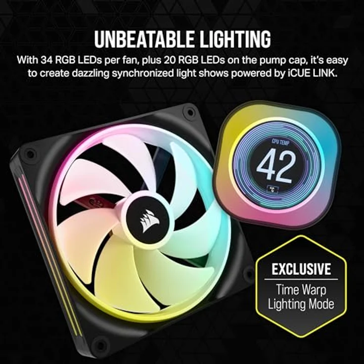 Corsair CORSAIR iCUE LINK H170i LCD-Flüssig-CPU-Kühler - 420mm AIO - QX140 RGB-Lüfter - 2,1" IPS-LCD-Bildschirm - Schwarz – Bild 5