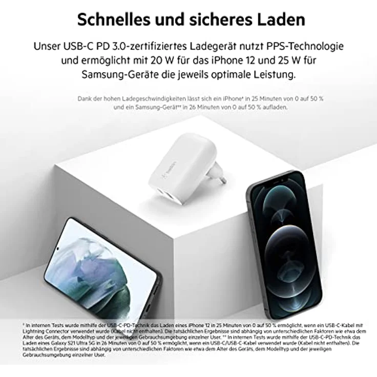 Belkin Dual Netzladegerät 37W USB-C 25W PD + USB-A WCB007vfWH – Bild 3