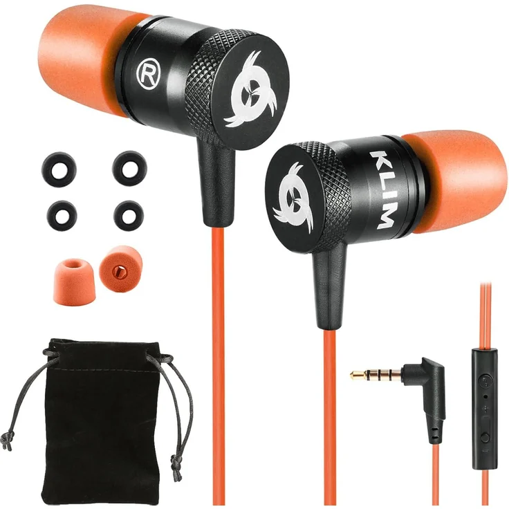 KLIM Fusion In-Ear Kopfhörer, mit Mikrofon, Memory Foam, 3.5 mm Klinke, Geräuschisolierung, geeignet für Gaming & Sport