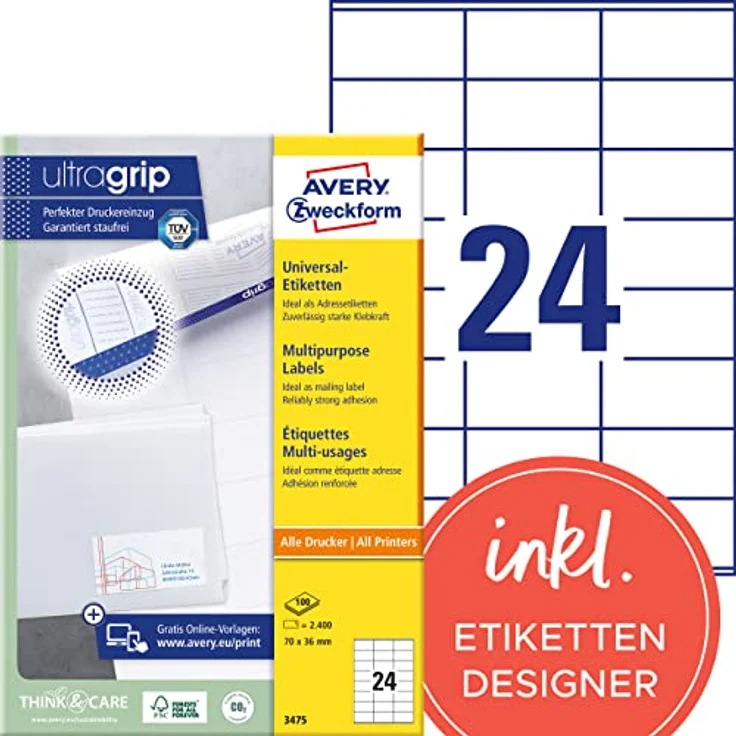 Zweckform 3475 Avery Etiketten 70 x 36mm weiß – Bild 1