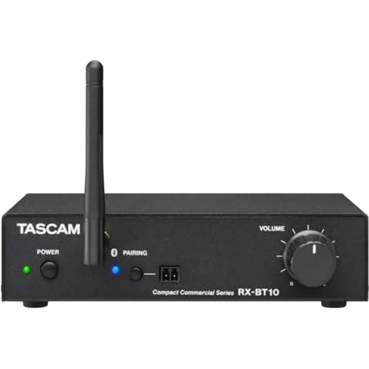 TASCAM RX-BT10, Kompakter Stereo-Bluetooth-Empfänger mit Bluetooth 5.1, XLR- und Cinch-Ausgängen, ausziehbarer Antenne und Halterungssatz