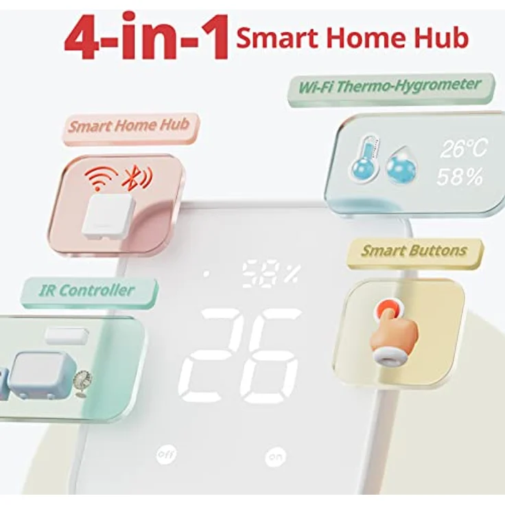 SwitchBot Hub 2, WLAN Thermometer Hygrometer, Smart IR Fernbedienung, Klimaanlagensteuerung, verbindet SwitchBot mit WLAN (unterstützt 2,4 GHz), kompatibel mit Alexa, Google Assistant, Siri, Matter – Bild 2