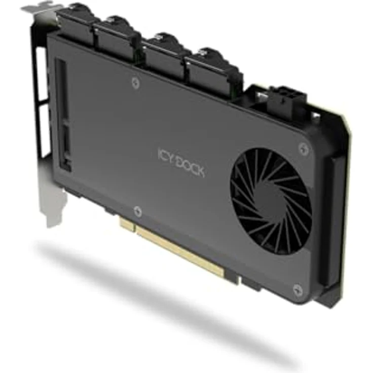 ICY DOCK 4-Bay M.2 NVMe SSD zu PCIe 5.0 x16 Wechselrahmen-Gehäuse/Adapterkarte für PCIe Erweiterungsslot (PCIe Bifurcation nötig) - ExpressSlot Slide MB204MP-B, 4x M.2 PCIe NVMe SSD Aufnahme, werkzeuglose Installation, Lüfter mit Ein/Aus-Schalter, ICY DOCK. – Bild 5