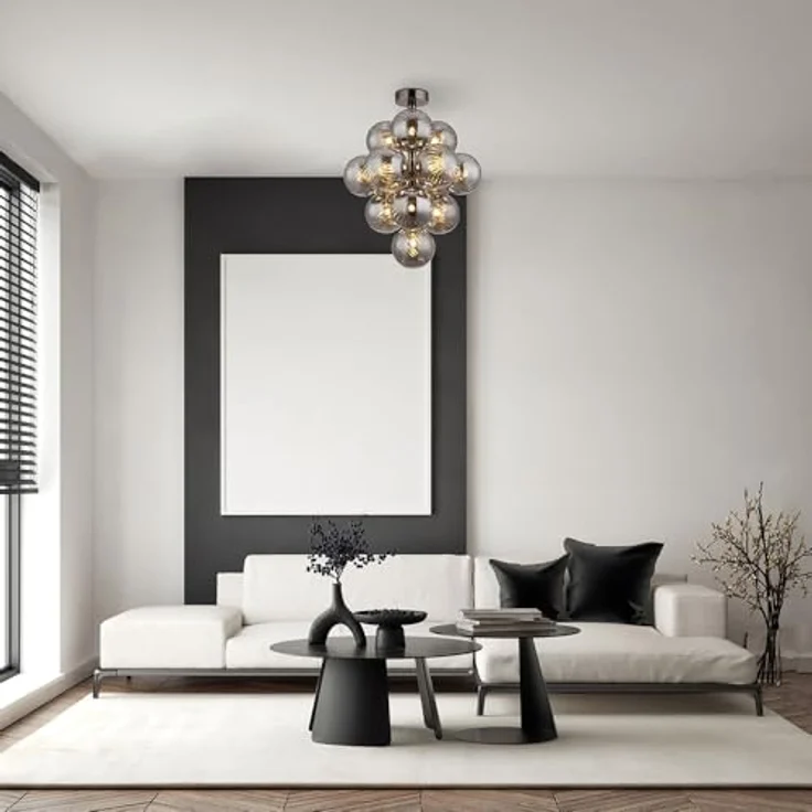 Globo Deckenleuchte Wohnzimmerlampe Deckenlampe Glaskugeln Rauchfarbe 9-Flammig 39,5cm - Schwarzes Metall, G9 LED, 120cm Durchmesser – Bild 2