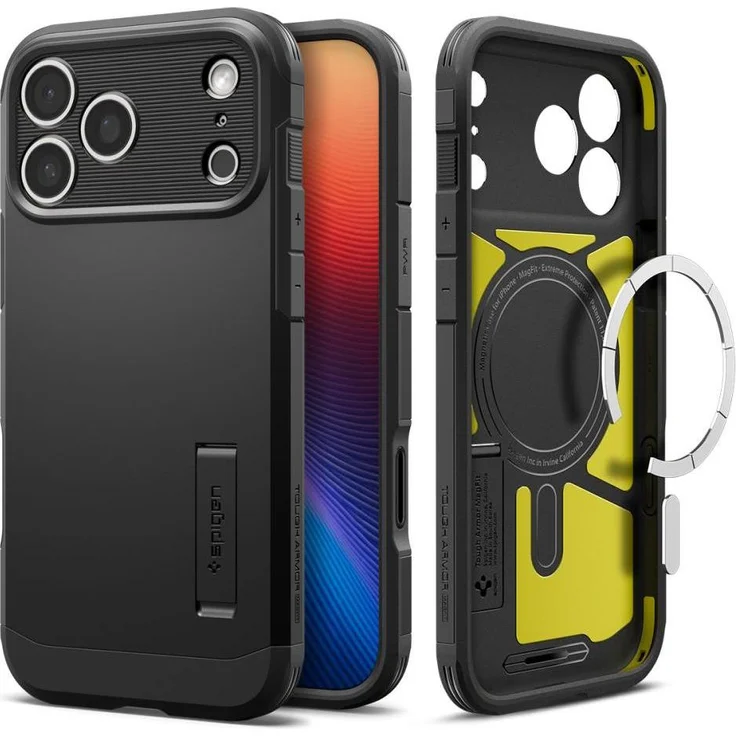 Spigen Tough Armor "T" MagSafe, Smartphone Hülle für iPhone 17 Pro Max, Schwarz, robustes Design zum Schutz vor Stößen und Schäden