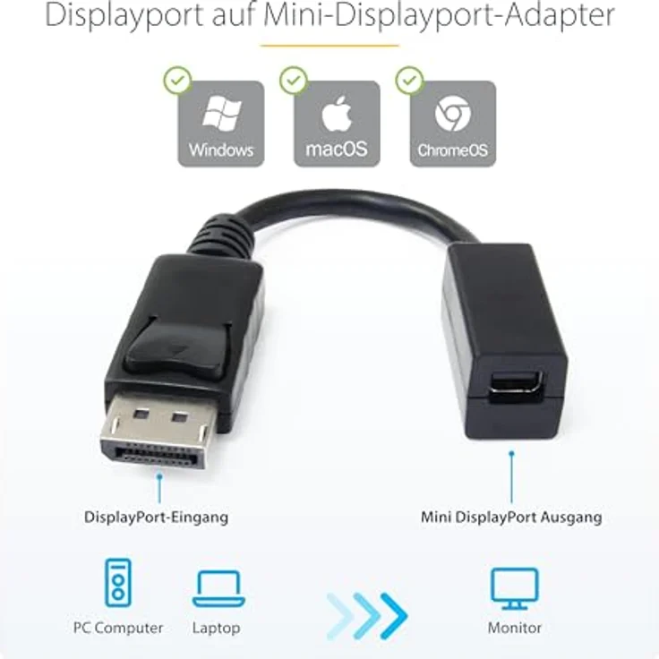 StarTech.com 15cm DisplayPort auf Mini DisplayPort Adapter, 1 x DP (20 pin) (Stecker) 1 x Mini DP (20 pin) (Buchse) – Bild 3