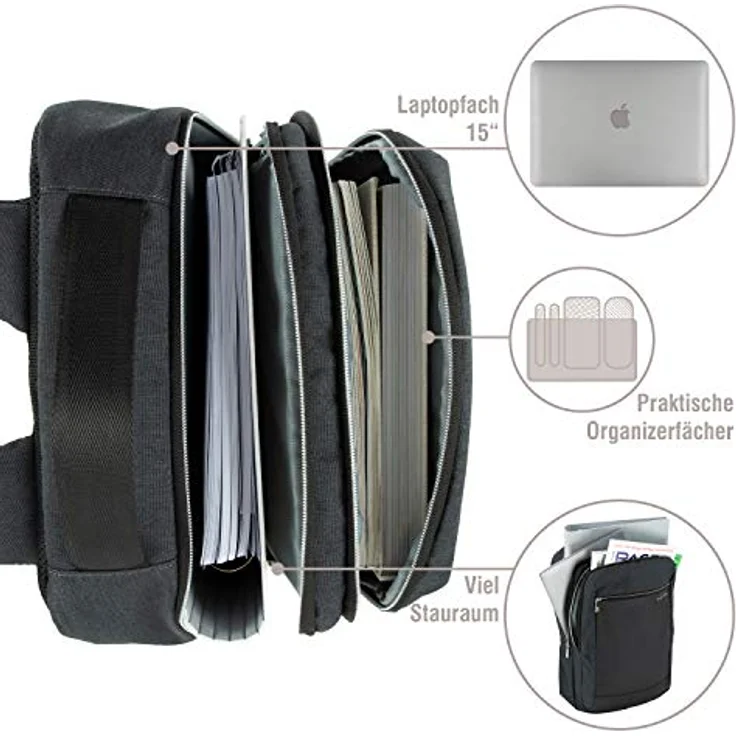 bugatti Sera Rucksack, RFID-Schutz, 45cm Laptopfach, anthrazit, 100% Polyethylen – Bild 4