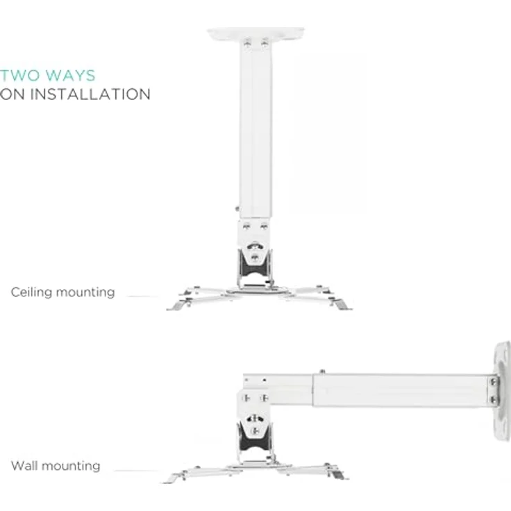 Onkron K5A, Adjustable Ceiling/Wall Projector Mount bis 10 kg, Weiß, mit Neigung und Drehung – Bild 3
