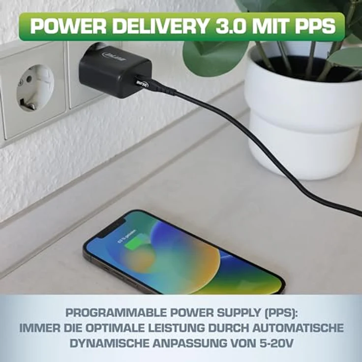 Inline PC-Netzteil, USB-C PD, 65 Watt, Wechselstrom 100-240 V, Schwarz – Bild 5