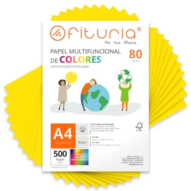 OFITURIA Buntes Papier, 500 Blatt A4 80g – Intensivgelbes Drucker- und Bastelpapier für Scrapbooking und kreative Projekte