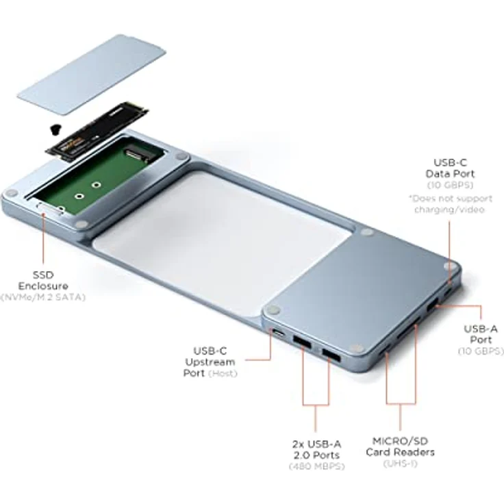 Satechi USB-C Slim Dock für 24 iMac Blau USB-C, mit NVMe-SATA-Gehäuse und schnellem Datentransfer – Bild 2