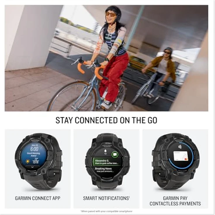 Garmin Instinct 3 50mm AMOLED GPS-Smartwatch, wasserdicht, mit LED-Taschenlampe, Pulsmessung und smarten Features, schwarz – Bild 4