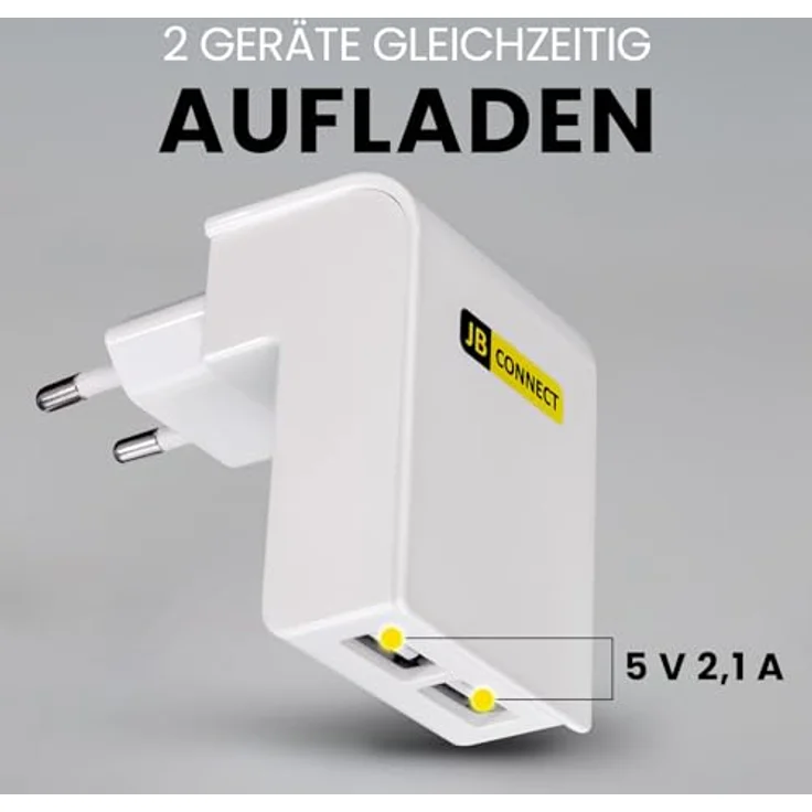 JB Connect 2-Port Ladegerät USB-A, universelles Netzteil mit 10,5 W Leistung, Platzsparender Winkelstecker, weiß – Bild 4