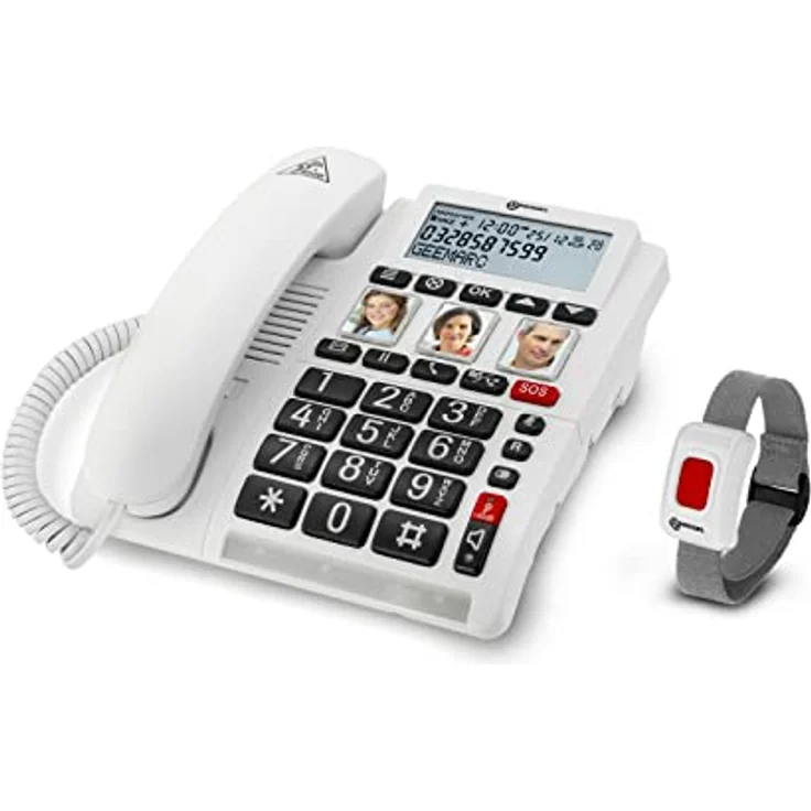 Geemarc CL610 - Schnurgebundenes Notruftelefon und wasserdichtes SOS-Armband mit verstärkter Lautstärke und anpassbaren Fototasten, ideal für Senioren und Hörgeschädigte, in rot. – Bild 1
