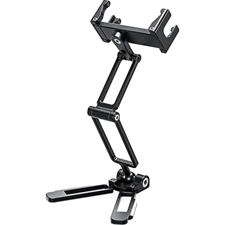 Leofoto PS-4, Multi-funktionaler klappbarer Smartphone-Ständer und Stativ, Silber, für Gerätebreiten von 65 bis 90 mm, mit Kaltschuh und 1/4-Zoll-Gewinde
