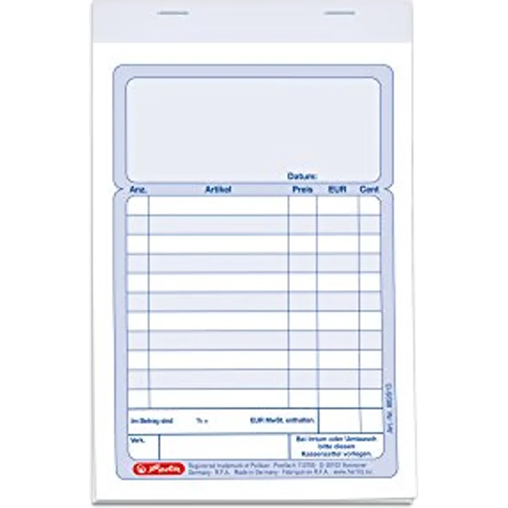 Herlitz Formularblock Kassenblock A6, mit fortlaufenden Nummern und Additionsblatt, blau/rot, 2x 50 Blatt – Bild 2