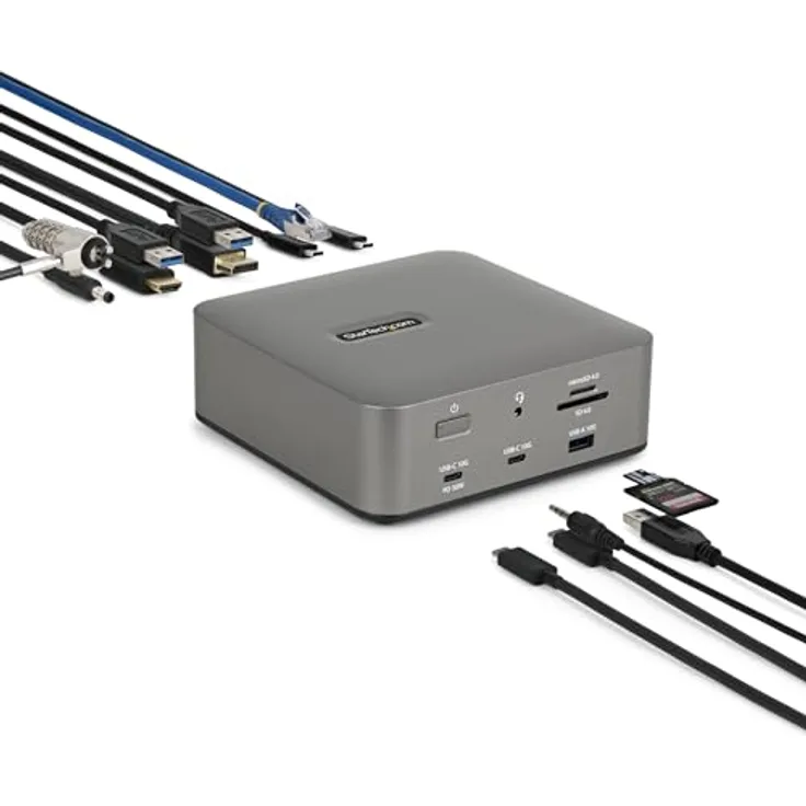 StarTech Thunderbolt 5 Docking Station 140W PD, Graue Laptop-Dockingstation mit 10/100/1000/2500 Mbit/s Ethernet und MicroSD Unterstützung