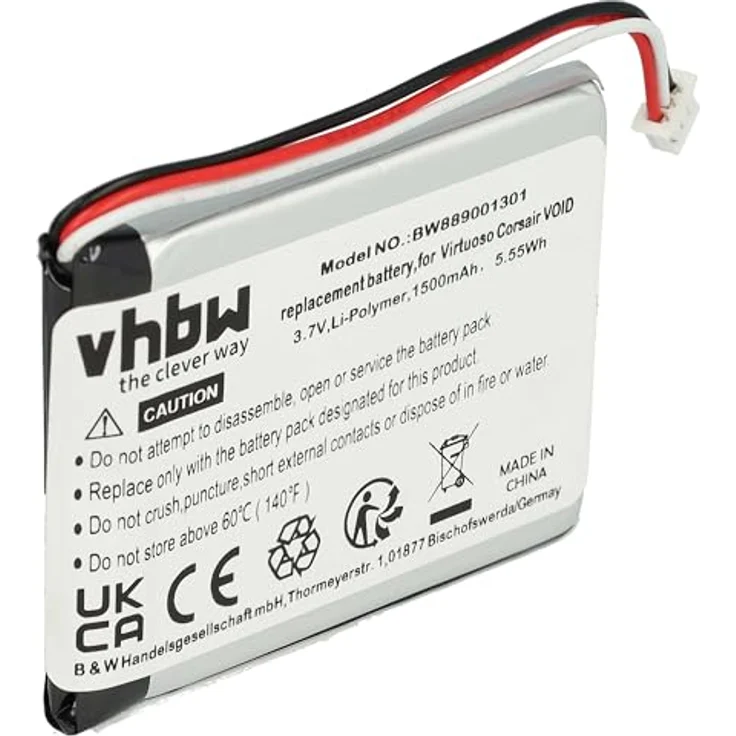 vhbw Akku kompatibel mit Corsair Virtuoso RGB, RGB Wireless SE Wireless Headset Kopfhörer (1500 mAh, 3,7 V, Li-Ion) - Ersatzakku mit 1500 mAh Kapazität, Lithium-Ionen-Technologie – Bild 3