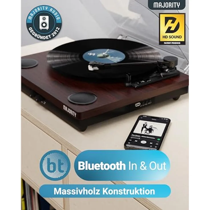 MAJORITY Moto Plattenspieler mit Bluetooth | Vinyl USB-Aufnahme | Retro Design | Slipmat, Schwarz – Bild 2