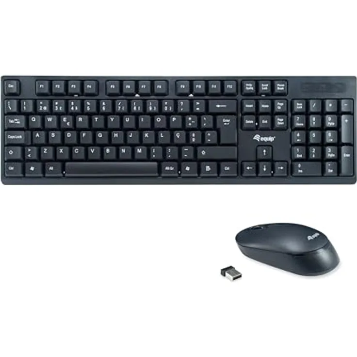 Equip 245222 Kabelloses Tastatur und Mausset, PT Layout (QWERTY), 2,4-GHz-Technologie, spritzwassergeschützt, 1200DPI Auflösung