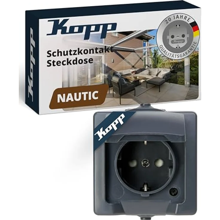 Kopp NAUTIC 1-fach Schutzkontakt-Steckdose, Anthrazit, IP44 mit Klappdeckel und erhöhtem Berührungsschutz, 16A / 250V~ – Bild 1