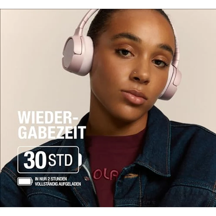 Fresh 'n Rebel Code Fuse, Bluetooth-Kopfhörer on-Ear, kabellos, 30 Stunden Spielzeit, mit Mikrofon und Sprachassistent, Lautstärkeregler und Wiedergabe/Pause-Tasten, faltbar (Smokey Pink) – Bild 2