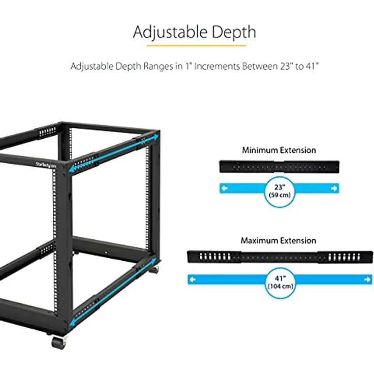 STARTECH.COM 4POSTRACK15U 19-Zoll Serverschrank (15HE, Laborgestell, Tiefenverstellbar 56 bis 102 cm, Tragfähigkeit 544 kg) – Bild 4