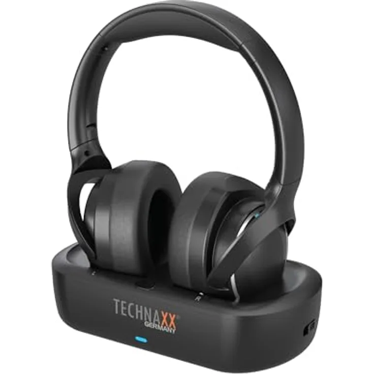 Technaxx TX-350, Kabelloser TV Kopfhörer mit Ladestation, Bluetooth 5.4, 30h Akku, Mikrofon, Over-Ear Design, AUX- und optischer Anschluss