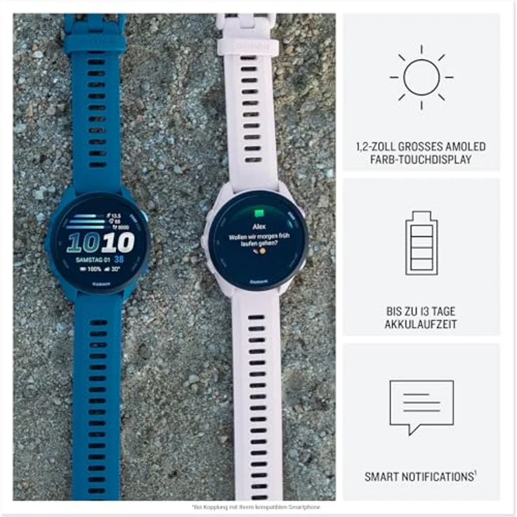 Garmin Forerunner 70, GPS-Laufuhr mit 20 mm Silikonarmband, AMOLED Touchdisplay, Fitness- und Gesundheitsfunktionen – Bild 3