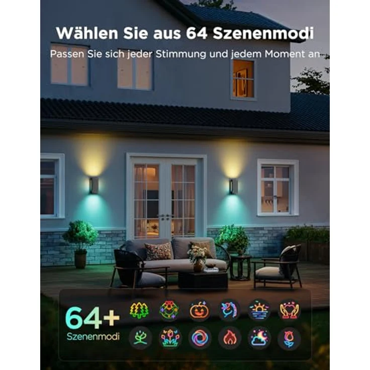 Govee Outdoor UpDown Wandleuchte RGBICWW, 1400LM, IP66 wasserdichte LED Wandleuchte mit 64 Szenenmodi, kompatibel mit Matter, Alexa und Google Assistant, 2er-Pack – Bild 5