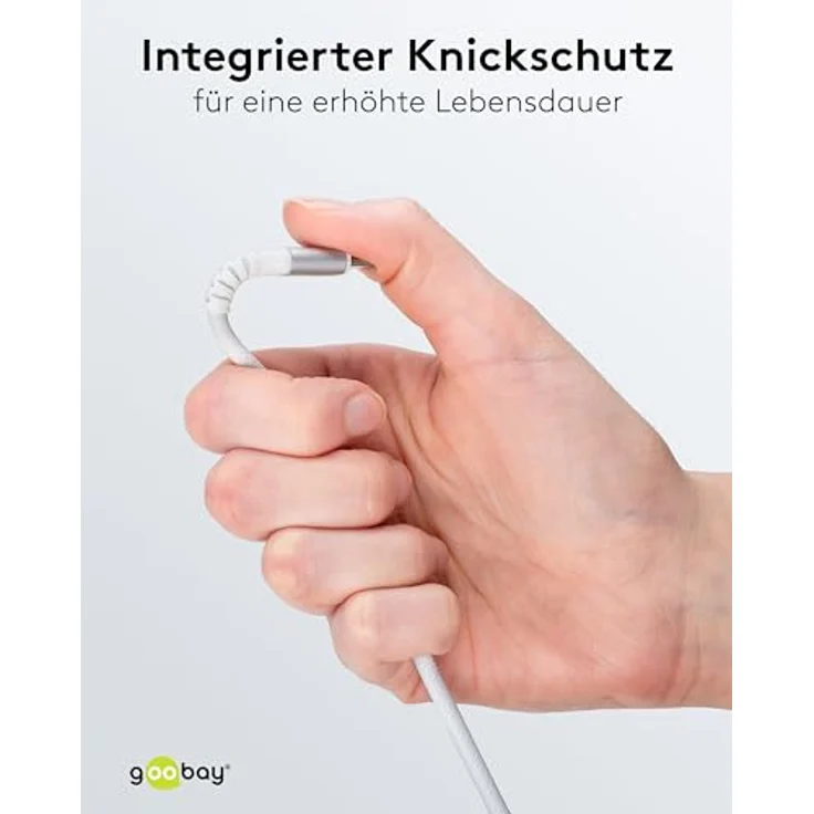 Goobay USB-C™-auf-USB-C™-Textilkabel, 3 m, weiß, mit Metallsteckern und Knickschutz, 60 W Leistung – Bild 3