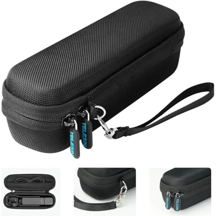 TELESIN Kleine Reise-Hartschalen-Tragetasche für DJI Pocket 3, wasserdicht, leicht mit Netz-Tasche für Zubehör, Schwarz