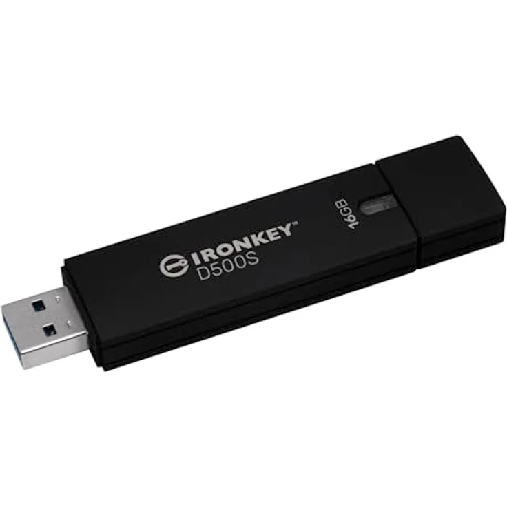 Kingston IronKey D500S Hardwareverschlüsselter USB-Stick 16GB FIPS 140-3 Lvl 3 (ausstehend) AES-256 - IKD500S/16GB, Schwarz – Bild 1