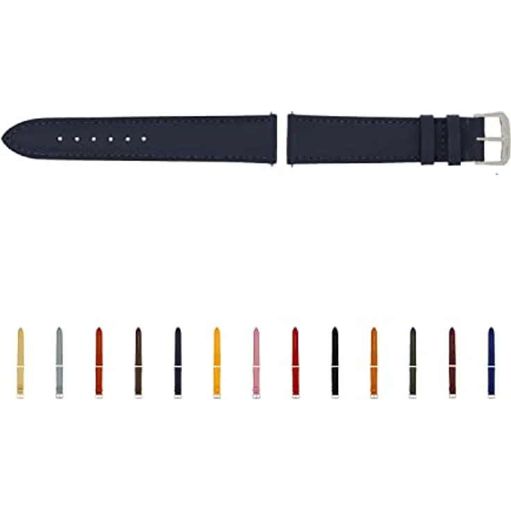 SELVA Uhrenarmband aus Leder, 14 mm, Ozeanblau mit silberner Schließe, Ersatzarmband für Smartwatch, Made in Germany – Bild 1