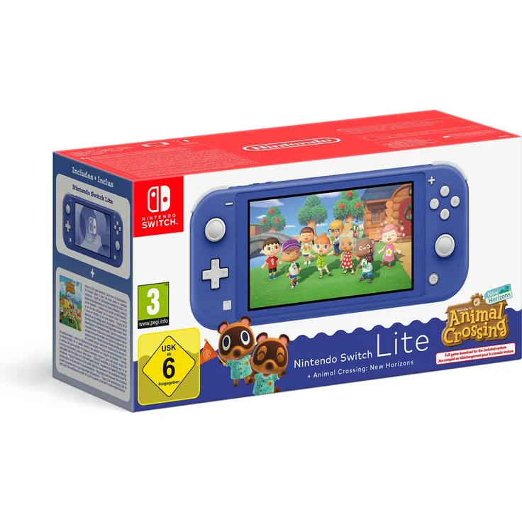 Nintendo Switch Lite, tragbare Spielkonsole im Bundle mit Animal Crossing: New Horizons, Blau, inkl. Ladekabel