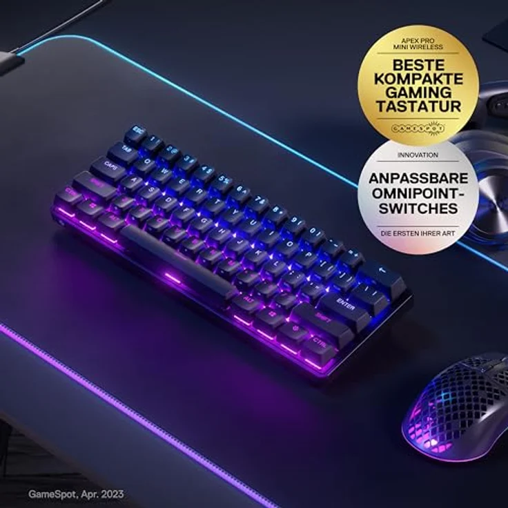 SteelSeries Apex Pro Mini Wireless, Gaming-Tastatur, USB-Dongle QWERTZ, schwarz – Bild 3