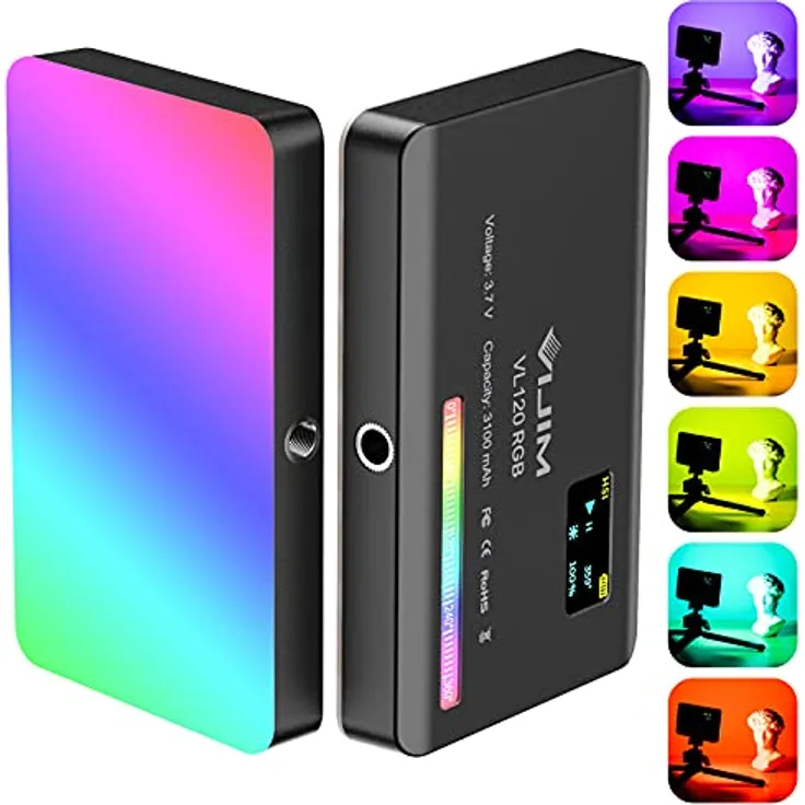 ULANZI VL120 RGB LED Videoleuchte, dimmbar 2500K-9000K mit CRI 95+, Kaltlichtschuh, 3100mAh Akku für DSLR Kamera/TikTok Live/Videofotografie/YouTube/Vlogs
