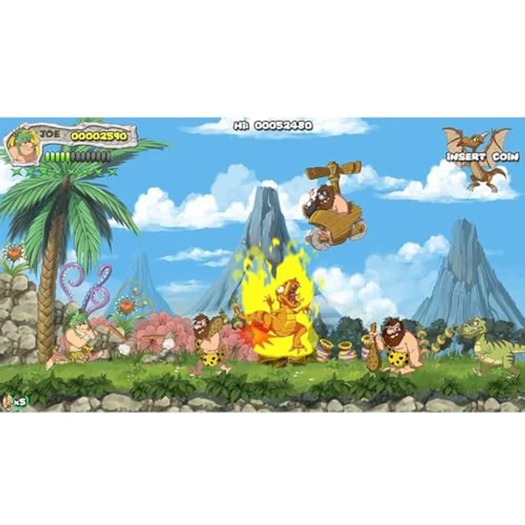 MICROÏDS New Joe & Mac: Caveman Ninja - T-Rex Edition (PS4), inkl. 2 Stickerbögen, 3D-Schlüsselanhänger und Sammelkarten, Arcade- und erweiterter Modus – Bild 4