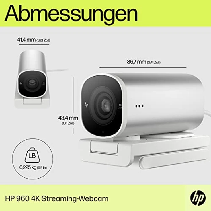 HP 960 4K Streaming Webcam | 4K UHD Auflösung | 60 FPS | 100° Sichtfeld | 360° schwenkbar | KI unterstützt | Autofokus | HDR | 2 Dual-Mikrofone| USB-A | magnetische Abdeckung | silber – Bild 3
