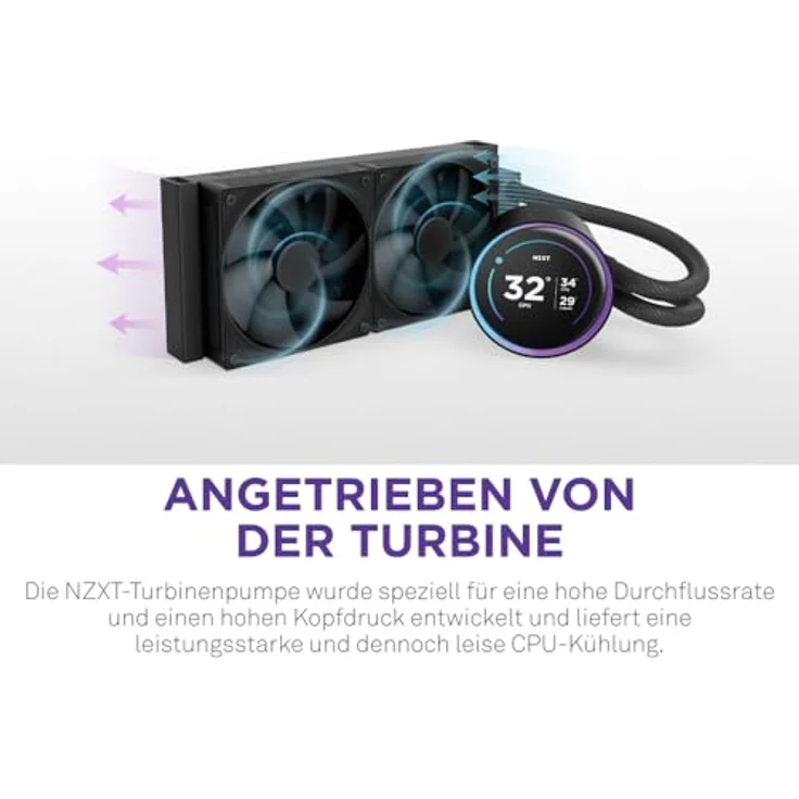NZXT Kraken Elite 240 AIO CPU-Flüssigkeitskühler - 240mm Radiator - 2 x F120P Lüfter - Anpassbares 2,72“ IPS LCD - Schwarz – Bild 2
