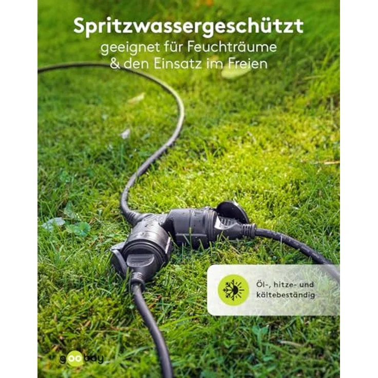 goobay 65435 Outdoor Doppel-Verlängerungskabel, 2 Schuko-Steckdosen mit Schutzklappen (IP44), 10m, 3680 W bei 250 V (AC), 16 A – Bild 3