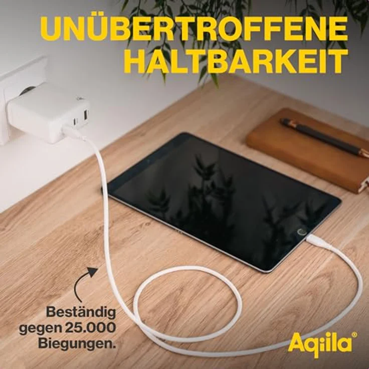 Aqiila Cablebird CS11, USB-C Lade-/Sync-Kabel mit 60W Leistung, 1 Meter, hohe Datenübertragungsgeschwindigkeit von 480 Mbit/s, silikonummantelt, flexible Kabeltasche inklusive – Bild 3