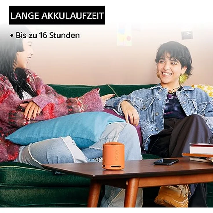 Sony SRS-XB100 - Kabelloser Bluetooth-Lautsprecher, tragbar, leicht, kompakt, Outdoor, Reise-Lautsprecher, langlebig, IP67 wasser- und staubdicht, 16 Std Akku, Trageriemen, Freisprechfunktion, Orange – Bild 5